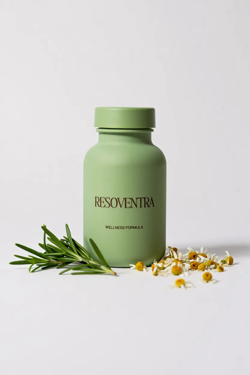 Resoventra wellness supplement bottle with natural ingredients displayed on a clean white background